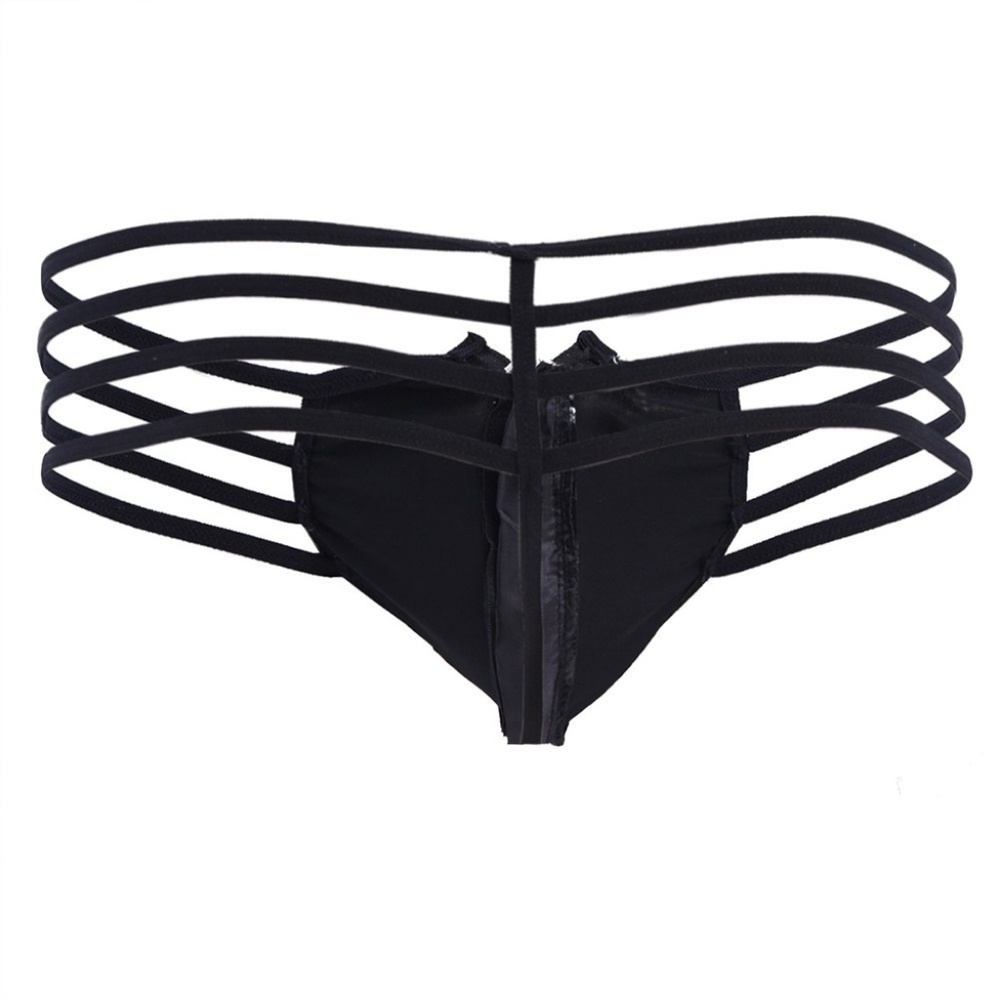 Black Faux Leather Multistrap Thong - Picture 5 of 5